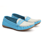 Mocassim Feminino Em Couro Bicolor Azul