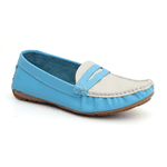 Mocassim Feminino Em Couro Bicolor Azul