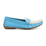 Mocassim Feminino Em Couro Bicolor Azul