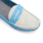 Mocassim Feminino Em Couro Bicolor Azul
