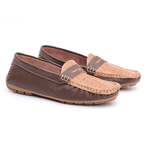 Mocassim Feminino Em Couro Bicolor Café