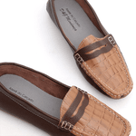 Mocassim Feminino Em Couro Bicolor Café