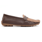 Mocassim Feminino Em Couro Bicolor Café
