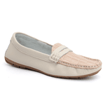 Mocassim Feminino Em Couro Bicolor Creme