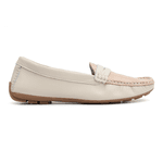 Mocassim Feminino Em Couro Bicolor Creme