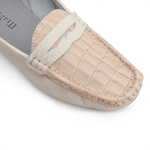 Mocassim Feminino Em Couro Bicolor Creme