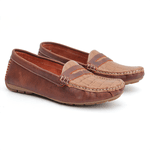 Mocassim Feminino Em Couro Bicolor Marrom