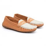 Mocassim Feminino Em Couro Bicolor Terracota