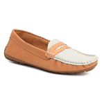 Mocassim Feminino Em Couro Bicolor Terracota