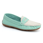 Mocassim Feminino Em Couro Bicolor Verde Água