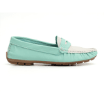 Mocassim Feminino Em Couro Bicolor Verde Água