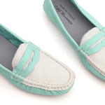 Mocassim Feminino Em Couro Bicolor Verde Água