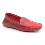 Mocassim Feminino Em Couro Bicolor Vermelho