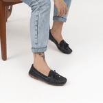 Kit 2 Mocassins Casual Feminino Em Couro Branco+Preto