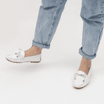 Kit 2 Mocassins Casual Feminino Em Couro Branco+Creme
