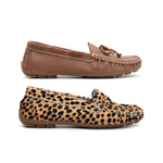 Kit 2 Mocassins Casual Feminino Em Couro Marrom + Onça