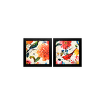 Dupla de Quadro 20x20 Pássaro e Flores - Moldura Preta