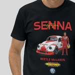 Camiseta Preta Unissex Mega Power - Ayrton Senna - Beetle McLaren 