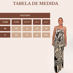 Vestido longo Stela Estampa Tropical- Branco com Preto