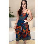 Vestido Midi Jessica Estampa Vintage- Azul