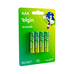 PILHA ALCALINA "AAA" 1,5V ELGIN BLISTER COM 4 UNIDADES