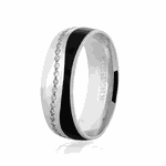 Aliança de Ouro Branco 18K com Pigmento Negro e Brilhantes 6mm