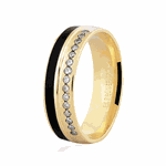 Aliança de Ouro 18K com Pigmento Negro e Brilhantes 5,50mm