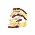 Anel de Rubi e Brilhantes em Ouro 18K Filetes Vazados