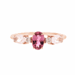 Anel de Ouro Rosé 18K com Pedras de Quartzo Rosa, Turmalina Rosa e Brilhantes