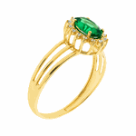 Anel Ouro 18K Pedras de Zirconia Verde e Brancas