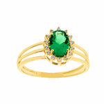 Anel Ouro 18K Pedras de Zirconia Verde e Brancas