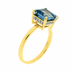 Anel Ouro 18K Pedra Topázio Azul e Brilhantes