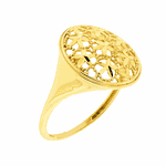 Anel de Ouro 18K Oval Flores Diamantadas 