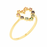 Anel de Coração Pedras Naturais Coloridas Ouro 18K Pequeno