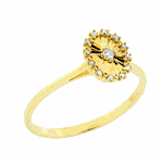 Anel Detalhe Oval Diamantado com Diamantes Ouro 18K