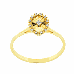 Anel Detalhe Oval Diamantado com Diamantes Ouro 18K