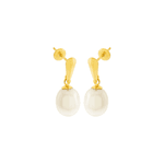 Brinco de Ouro 18K Pérola Pendente Base Gota