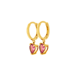 Brinco de Ouro 18K Argola com Coração de Turmalina Rosa