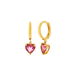 Brinco de Ouro 18K Argola com Coração de Turmalina Rosa