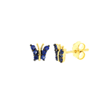 Brinco Ouro 18K Borboleta Pequeno Zircônias Azuis