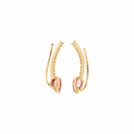Brinco Ear Cuff Ouro Rosé 18K Pedra Turmalina Rosa