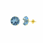 Brinco de Ouro 18K com Pedra de Zircônia Azul 8mm