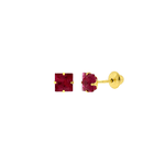 Brinco de Ouro 18K Zircônia Vermelha Carre 4mm