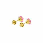 Brinco de Ouro 18K Zircônia Flor Rosa 5mm