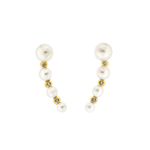 Brinco Ear Cuff de Pérolas com Brilhantes em Ouro 18K