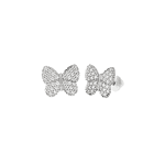 Brinco de Ouro Branco 18K Borboleta Cravejado de Zircônias