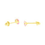 Brinco de Ouro 18K Zircônia Rosa Quadrada 3mm