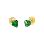 Brinco de Ouro 18K Pedra de Topázio Verde em Coração