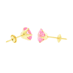 Brinco de Ouro 18K Pedra de Zirconia Rosa 6mm