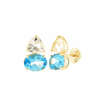 Brinco de Ouro 18K com Pedras de Topázio Azul e Cristal